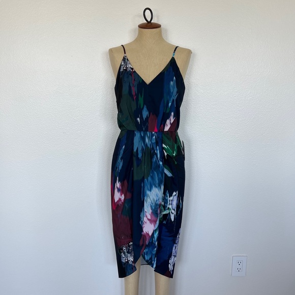 Chelsea28 Print Faux Wrap Dress In Navy Mixed Floral Size 8 - Picture 2 of 13